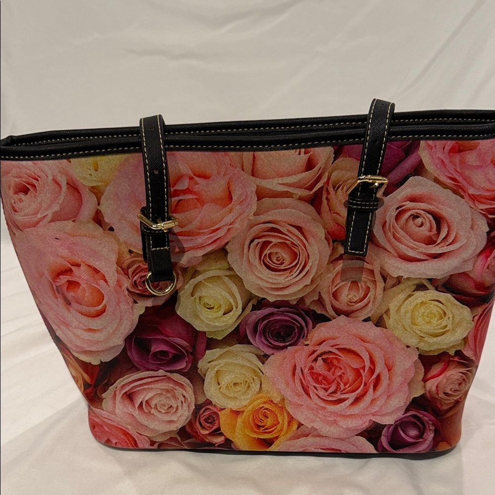 Floral Tote Bag - Pink and Purple Roses